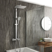 Milano Tolima - Modern Thermostatic Bar Shower Valve with Bath Spout, Square Shower Head and Hand Shower- Choice of Finish