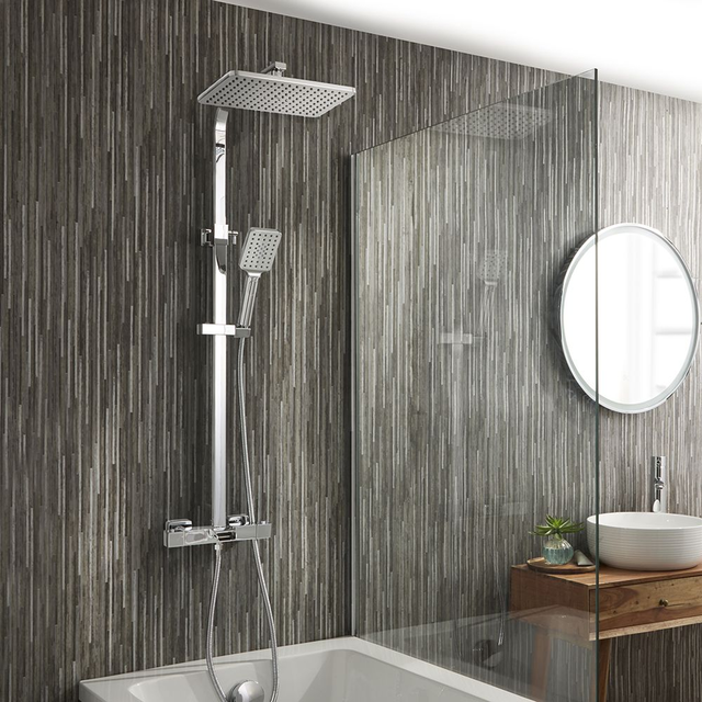 Milano Tolima - Modern Thermostatic Bar Shower Valve with Bath Spout, Square Shower Head and Hand Shower- Choice of Finish