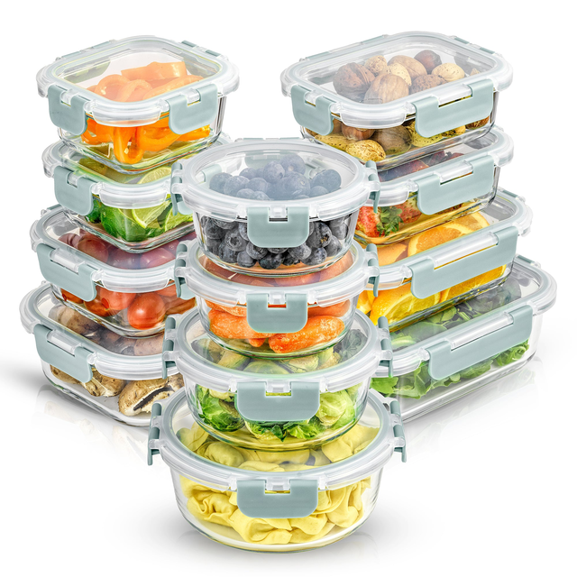 JoyFul 12 Glass Storage Containers with Leakproof Lids Set
