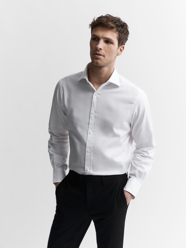 White Fine Twill Regular Fit Single Cuff Classic Collar Shirt