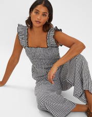 Gingham Wide Leg Jumpsuit Black