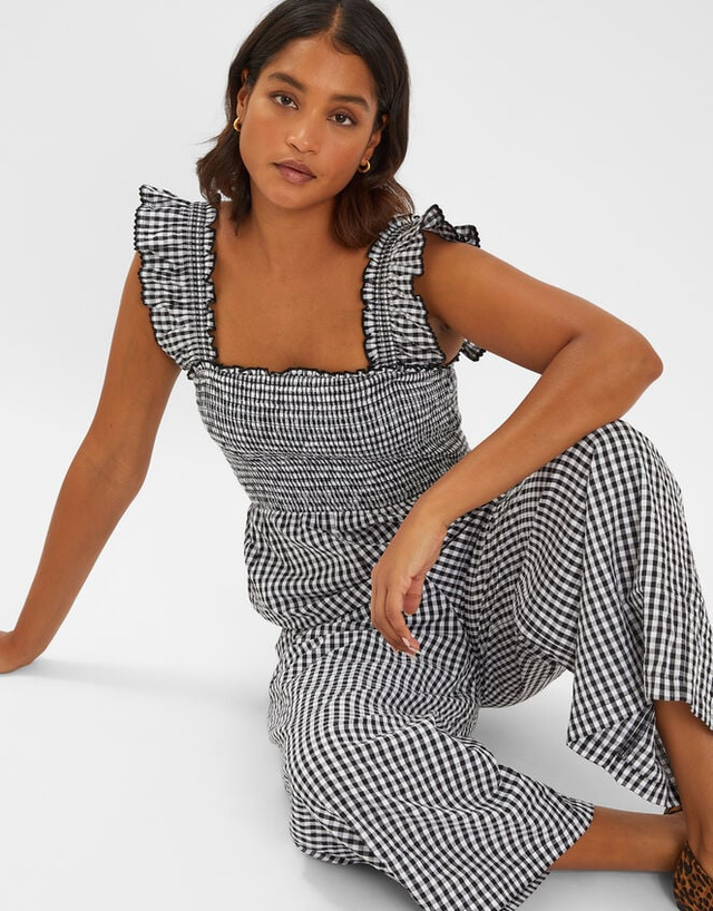 Gingham Wide Leg Jumpsuit Black