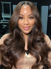 
    13x4 Lace Glueless Pre-Everything Frontal Espresso Brown With Highlights Loose Wave Wig