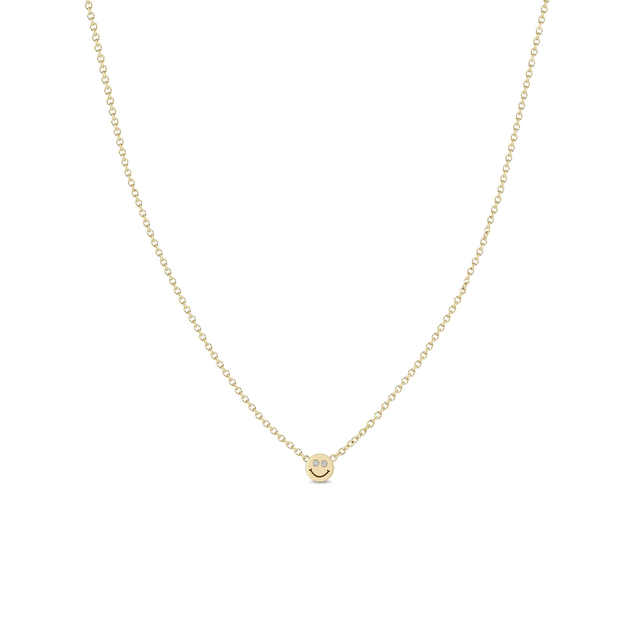 14k Itty Bitty Smiley Face with Diamond Eyes Necklace