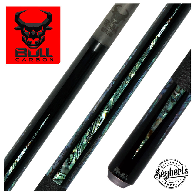 Bull Carbon Black with 6 Genuine Abalone Points Play Cue with Textured Leather Wrap