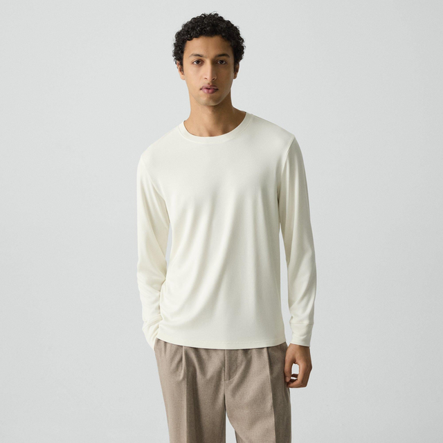 Essential Long-Sleeve Tee in Anemone Modal Jersey in Winter White | Men’s Luxe T-Shirt | Theory