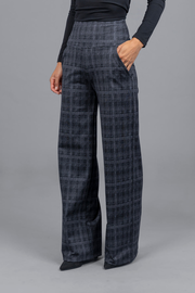 HIGH WAIST WIDE LEG PANT: CHARCOAL PLAID