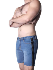 CellBlock13 Saddleback Stretch Fit Denim Shorts with Leatherette Panels