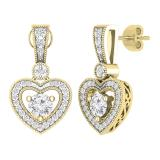 4.5mm Round Lab Grown White Diamond Filigree Groove Sides Heart Shape Milgrain Edged Drops & Dangles Earrings for Her (1.18 ctw H-I Color Clarity SI2) in 10K Yellow Gold in Push Back