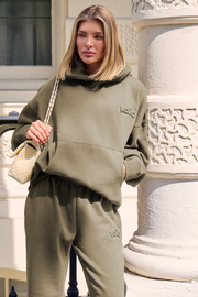 Kaiia Embossed Logo Oversized Hoodie Olive