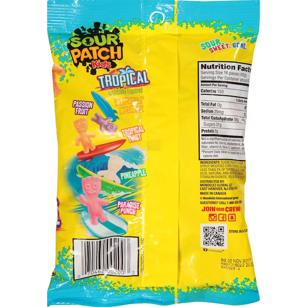Sour Patch Kids Tropical Fat Free Soft Candy 8 oz. Bags, PK12