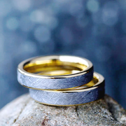 Meteorite Ring Set, Matching Solid Yellow Gold Wedding Bands