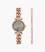 Carlie Three-Hand Rose Gold-Tone Stainless Steel Watch and Bracelet Set
