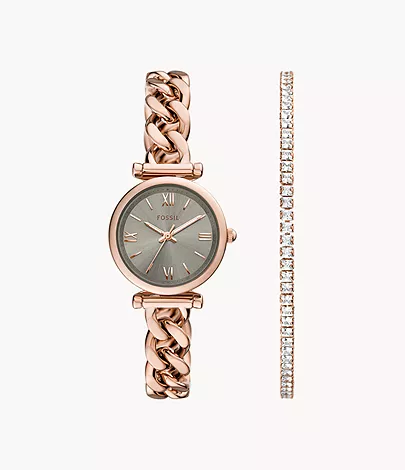 Carlie Three-Hand Rose Gold-Tone Stainless Steel Watch and Bracelet Set