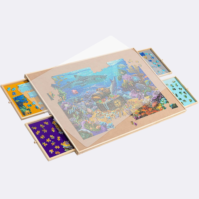 Puzzle Board with Drawers & Cove, Tilting Jigsaw Puzzle Board 1500 Piece, Puzzle Table with Removable Top