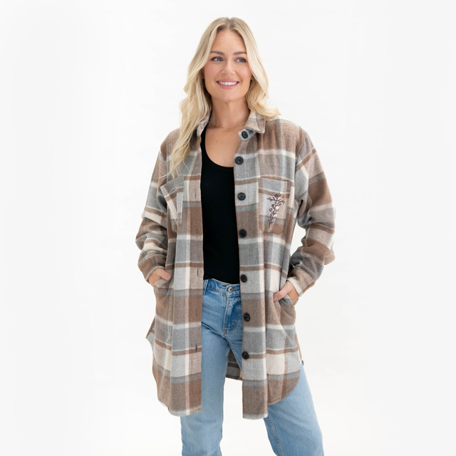 Floral Cross Plaid Shacket