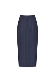 Pinstripe Wool Twill Column Maxi Skirt