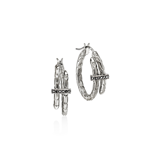 Spear Hoop Earrings, Sterling Silver, Black Sapphire, 22.5MM|EBS986744BLS