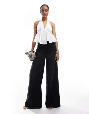 ASOS DESIGN Tall soft wide leg jeans in washed black