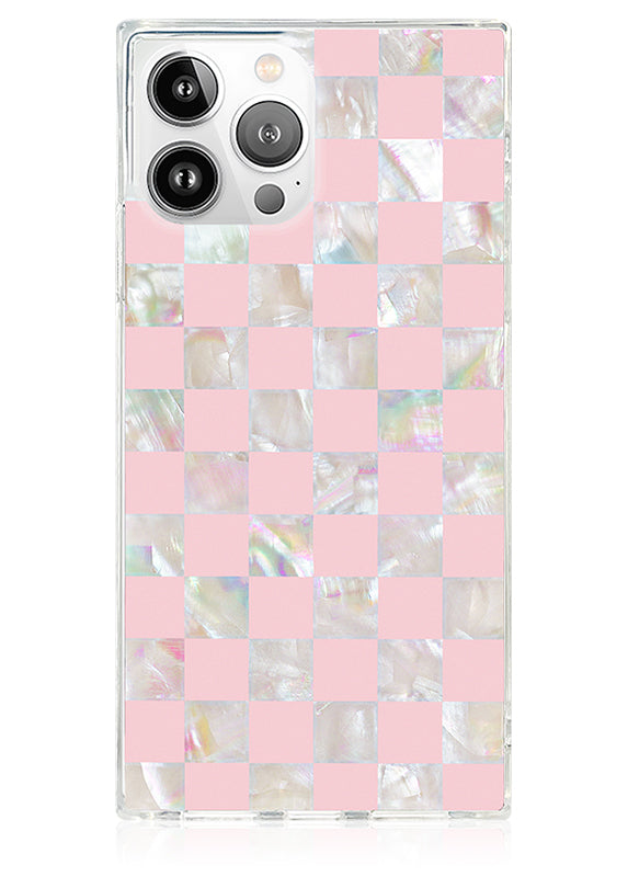 SQUARE® Pink Checkered Mother of Pearl iPhone Case