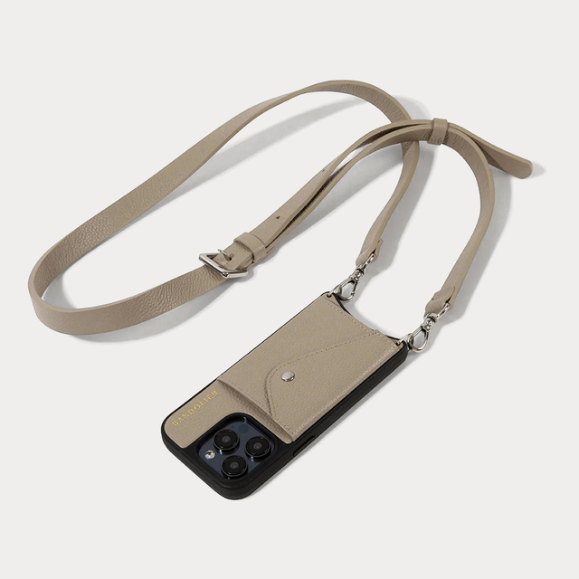 Hailey Side Slot Leather Crossbody Bandolier - Greige/Silver