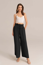 Bohemia Elastic Drawstring Waist Wide-leg Pants - Black