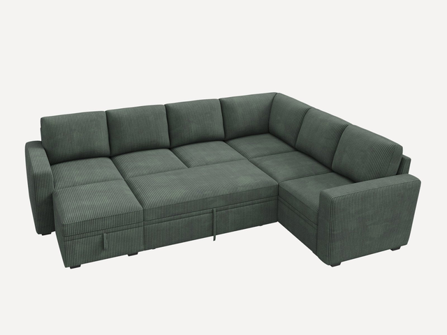 HONBAY 7-Piece Corduroy Modular Sleeper Sectional Sofa With Storage Space