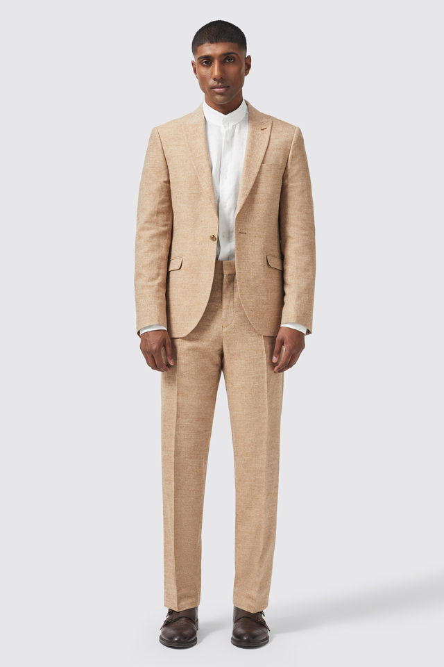 King Slim Fit Tan Linen Suit