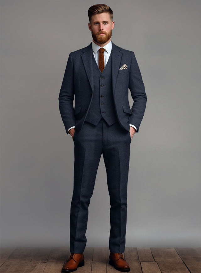 Showman Blue Herringbone Tweed Suit