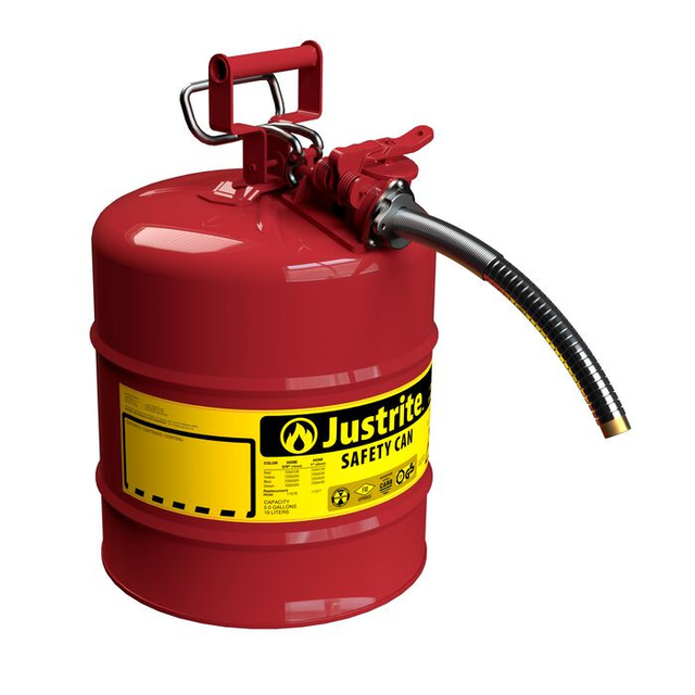5 Gallon, 1" Metal Hose, Steel Safety Can for Flammables, Type II, AccuFlow™, Red - 7250130