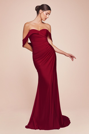 Freya Gown - Burgundy - OFF THE SHOULDER STRETCH SPANDEX DRESS