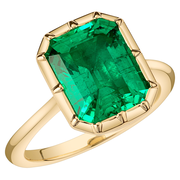 Colombian Emerald Bezel Solitaire Ring 14K Gold 4 Carats Emerald Cut