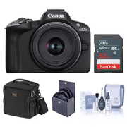 Canon EOS R50 Mirrorless Camera, Black with RF-S 18-45mm f/4.5-6.3 IS STM Lens, 32GB SD Card, Shoulder Bag, 49mm Filter Kit, Cleaning Kit