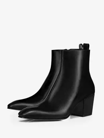 Men's Block Heel Chelsea Black Spikes Beaded Square Toe Ankle Boots Party Prom Dress Boots