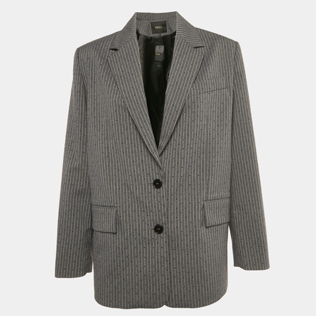 Maje Grey Pinstriped Rhinestone Embellished Blazer S