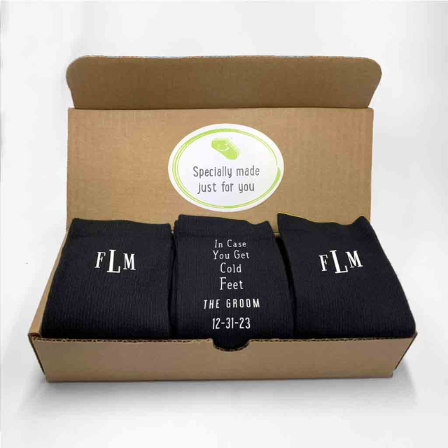 Monogrammed Wedding Socks for the Groom - 3 Pair Gift Box Set