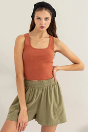 Ribbed Scoop Neckline Crop Tank Top