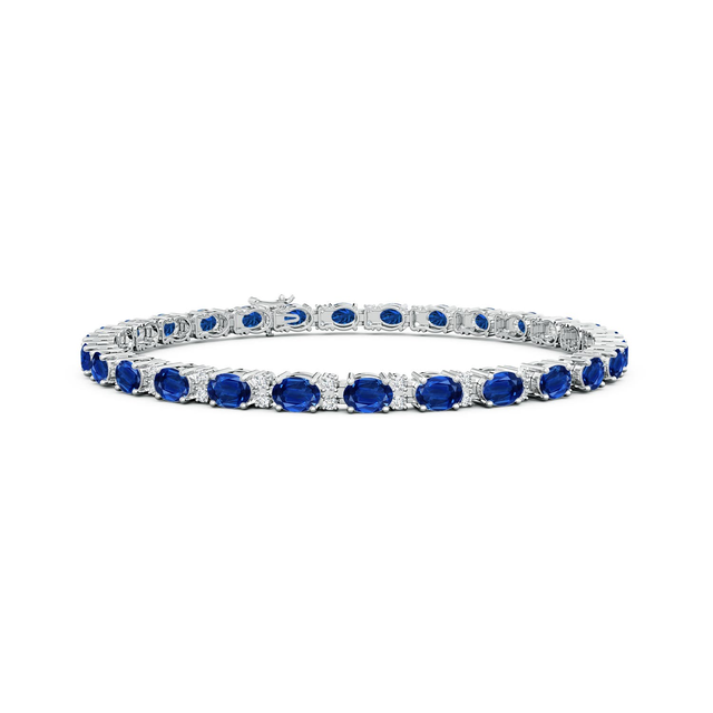 Classic Oval Blue Sapphire and Diamond Tennis Bracelet