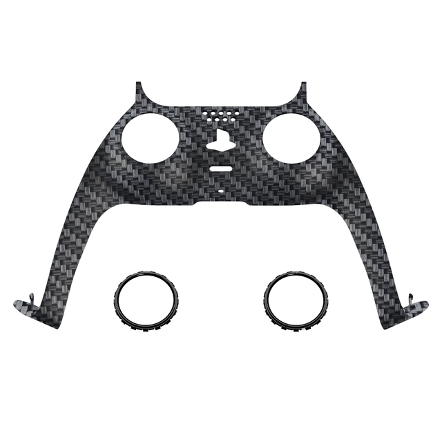 eXtremeRate Replacement Decorative Trim Shell with Accent Rings Compatible with PS5 Controller BDM-010/020/030/040/050 - Black Silver Carbon Fiber