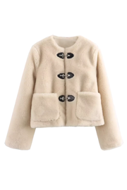 'Barbara' Round-Neck Buckle Sherpa Jacket (2 Colors)