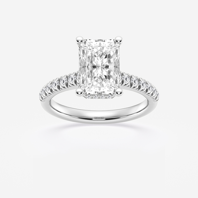 3 ctw Radiant Lab Grown Diamond Hidden Halo Engagement Ring
