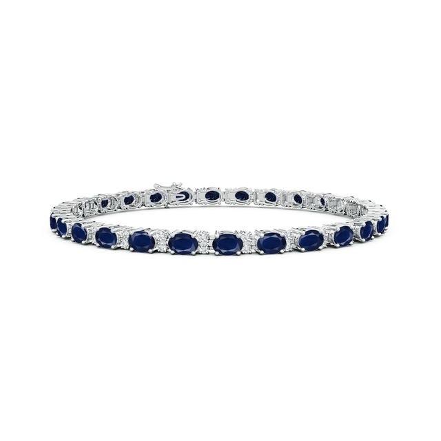 Classic Oval Blue Sapphire and Diamond Tennis Bracelet