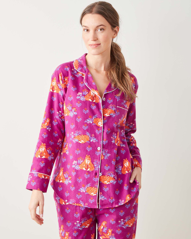 Midweight Flannel Long PJ Set | Fox Friends (Red)