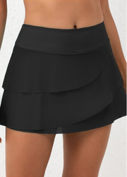 Black High Waisted Layered Swim Skirt