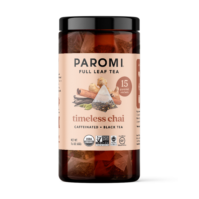 Organic Timeless Chai Black Tea, Full Leaf, in Pyramid Tea Bags