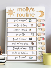 Wooden Routine Chart with 150+ Stickers, Morning and Bedtime Chore Chart PR01