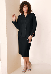 Two-Piece Skirt Suit with Shawl-Collar Jacket
