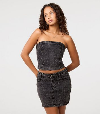 Pink Vanilla Black Denim Strapless Top