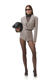 Petra Crop Blazer - Grey Houndstooth