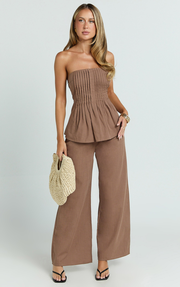 Carli Two Piece Top and Pants Set - Cotton Tube Pant Set in Chocolate